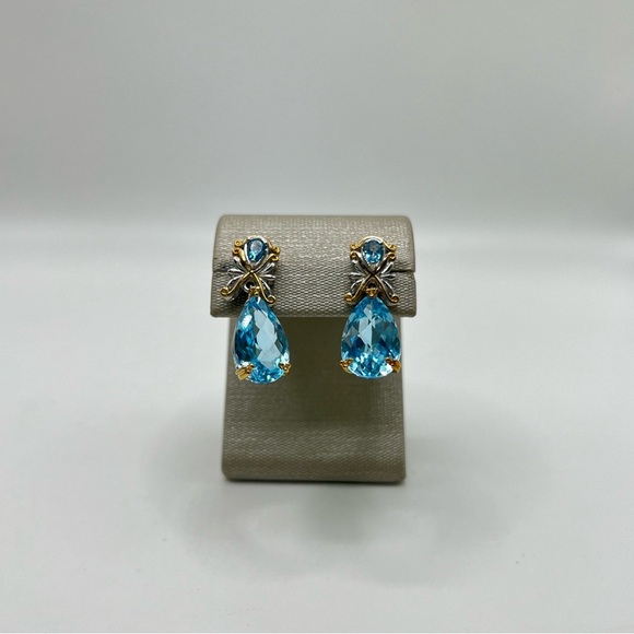 Gems en Vogue Blue Topaz Dangle Earrings - Picture 1 of 6